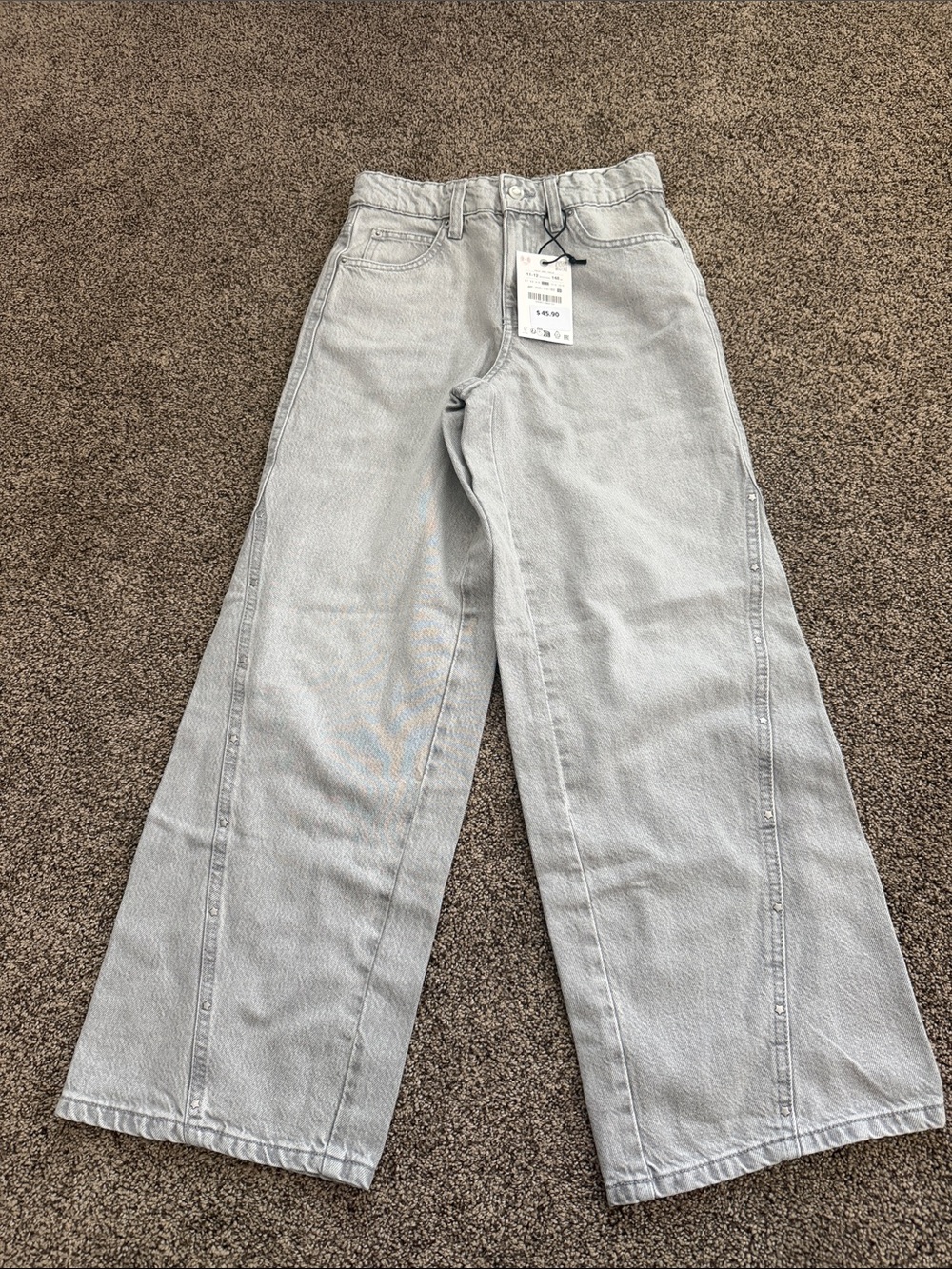 Zara Light Grey Wide Leg Kids Jeans